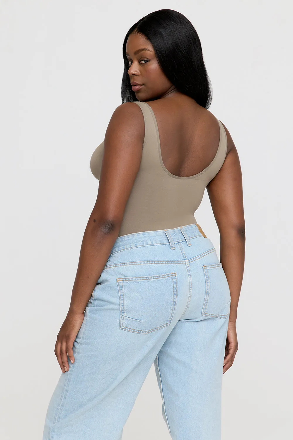 365 CONTOUR STRAPPY SHAPING BODYSUIT - STONE KHAKI