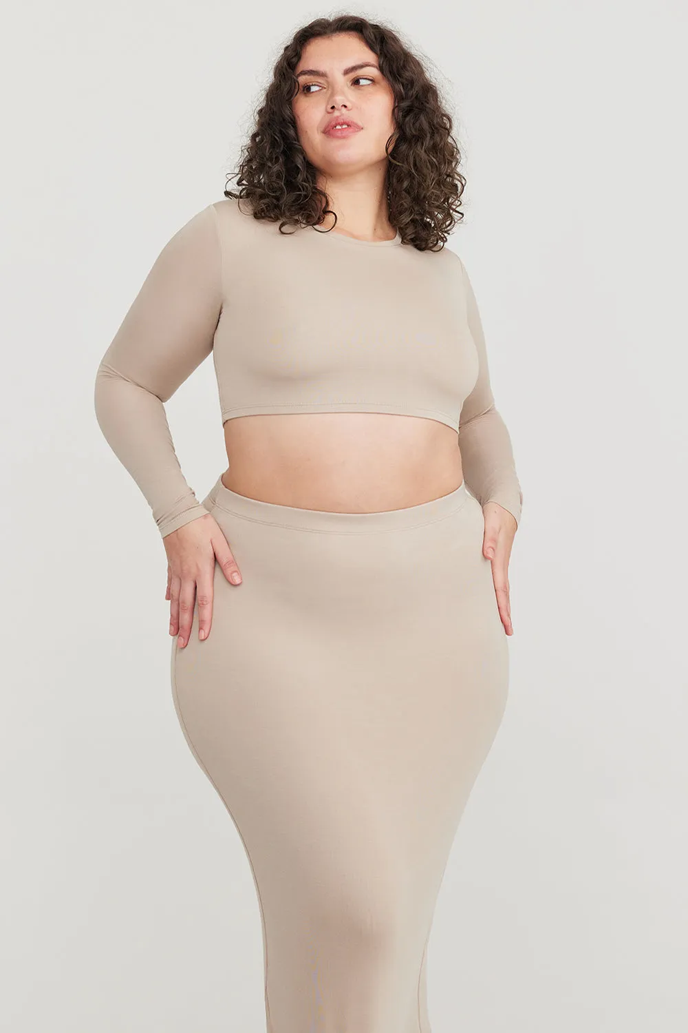 365 LONG SLEEVE CROP TOP - SAND