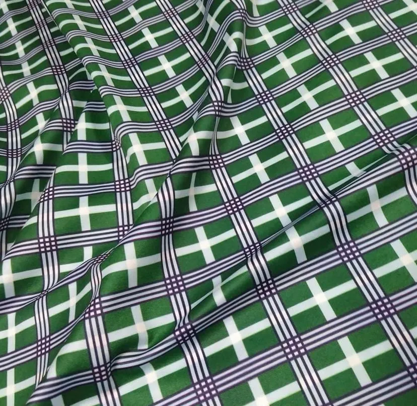 4-Way Stretch Plaid Fabric by the Yard - Black White Green Orange