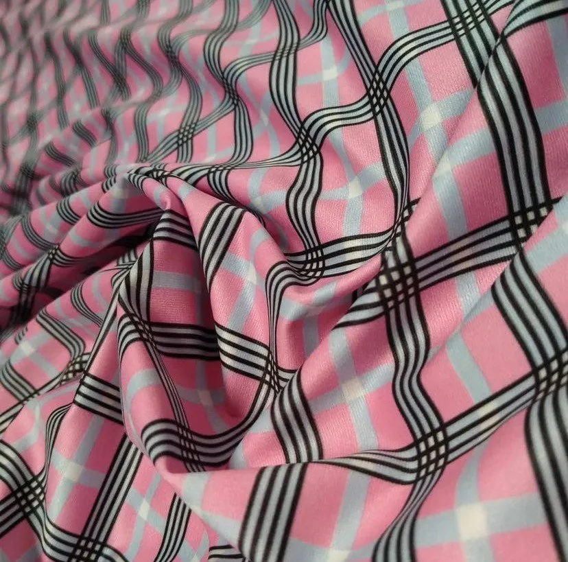 4-Way Stretch Plaid Fabric by the Yard - Black White Green Orange