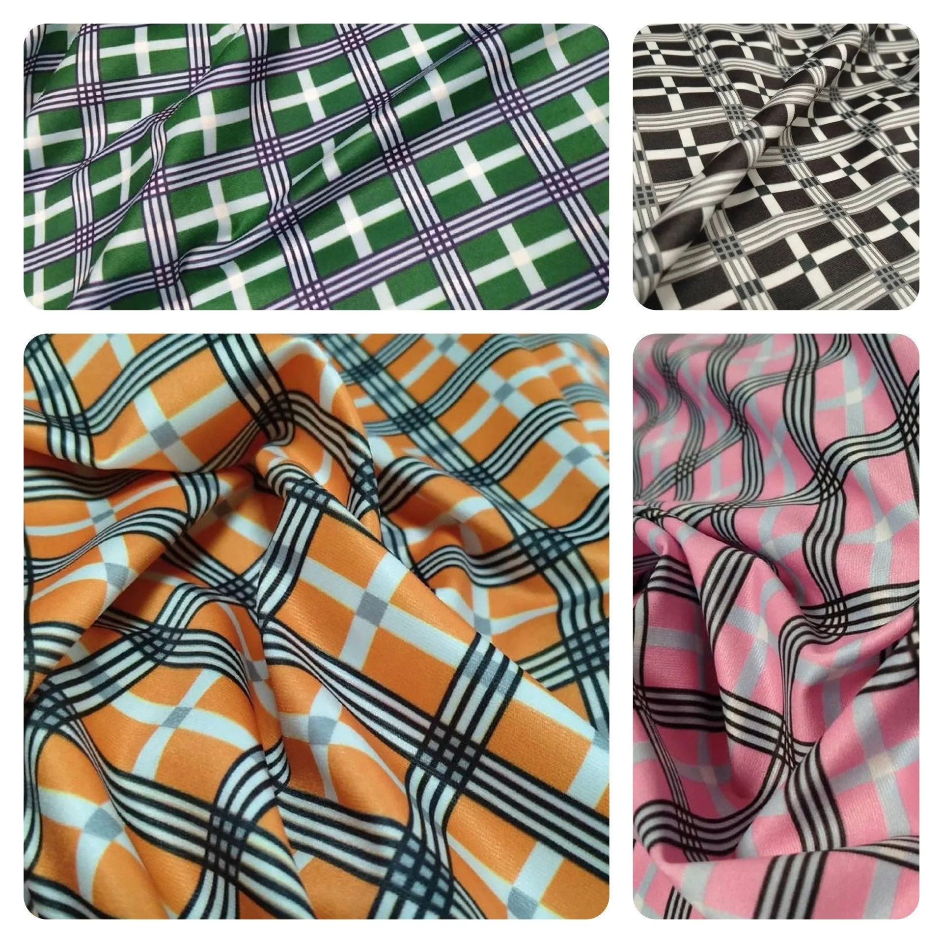 4-Way Stretch Plaid Fabric by the Yard - Black White Green Orange