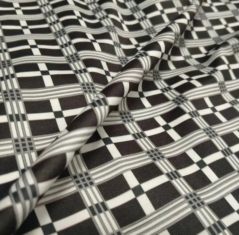 4-Way Stretch Plaid Fabric by the Yard - Black White Green Orange