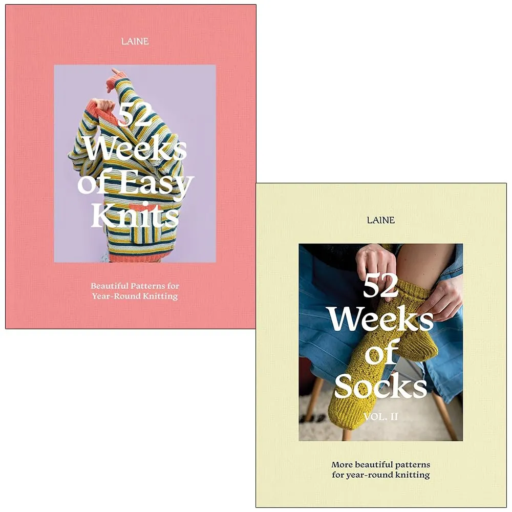 52 Weeks of Easy Knits & 52 Weeks of Socks Vol. II By Laine 2 Books Collection Set