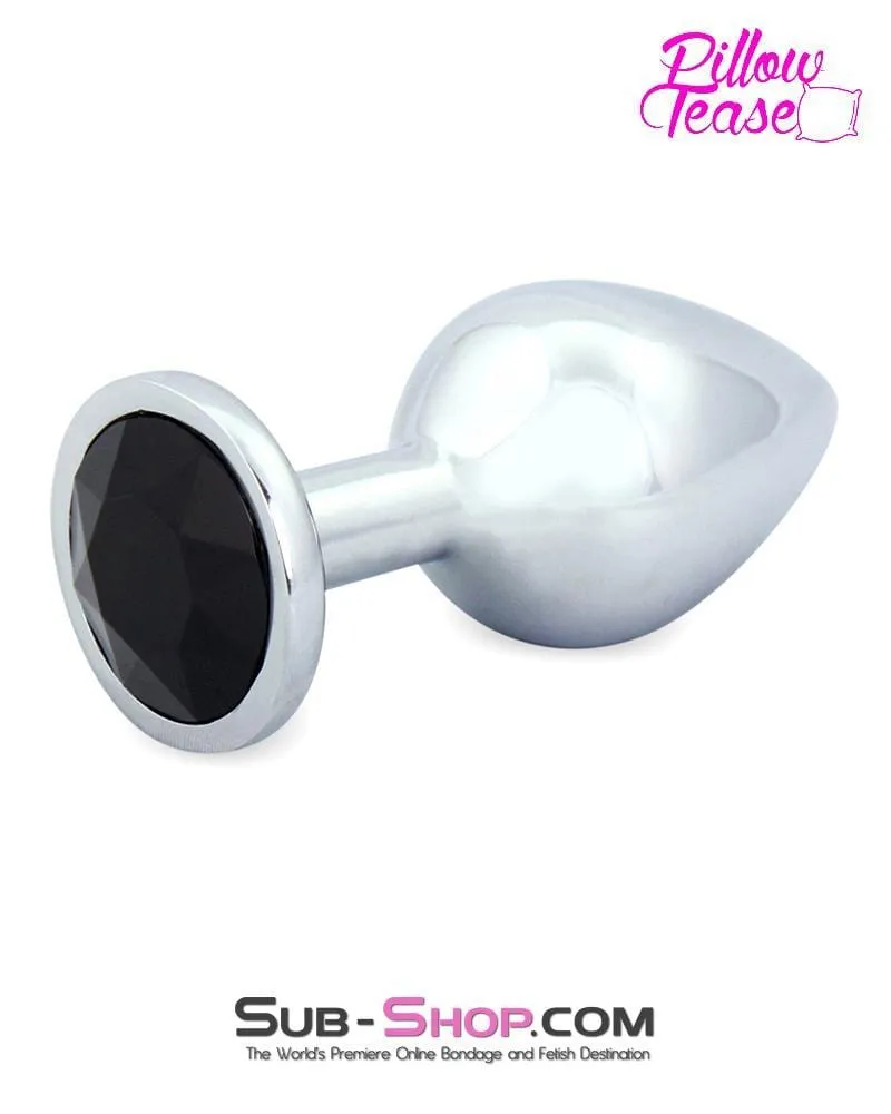 7031E      Medium Black Gem Base Chromed Steel Anal Plug - LAST CHANCE - Final Closeout!