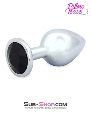 7031E      Medium Black Gem Base Chromed Steel Anal Plug - LAST CHANCE - Final Closeout!