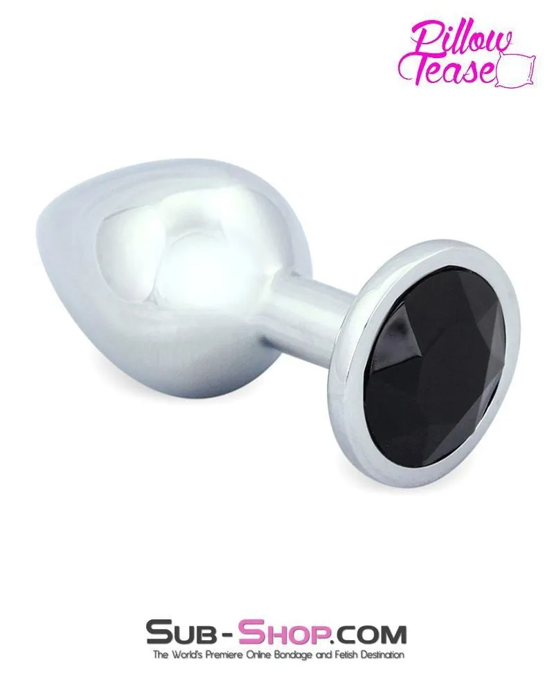 7031E      Medium Black Gem Base Chromed Steel Anal Plug - LAST CHANCE - Final Closeout!