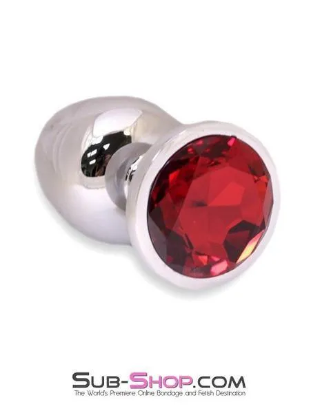 7211AE      Chromed Steel Large Butt Plug with Ruby Red Crystal - LAST CHANCE - Final Closeout!