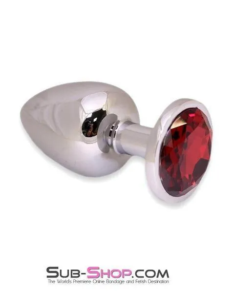 7211AE      Chromed Steel Large Butt Plug with Ruby Red Crystal - LAST CHANCE - Final Closeout!