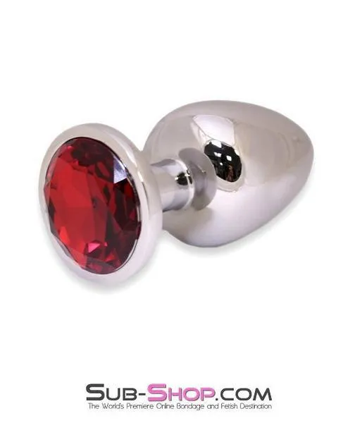 7211AE      Chromed Steel Large Butt Plug with Ruby Red Crystal - LAST CHANCE - Final Closeout!