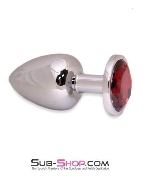 7211AE      Chromed Steel Large Butt Plug with Ruby Red Crystal - LAST CHANCE - Final Closeout!