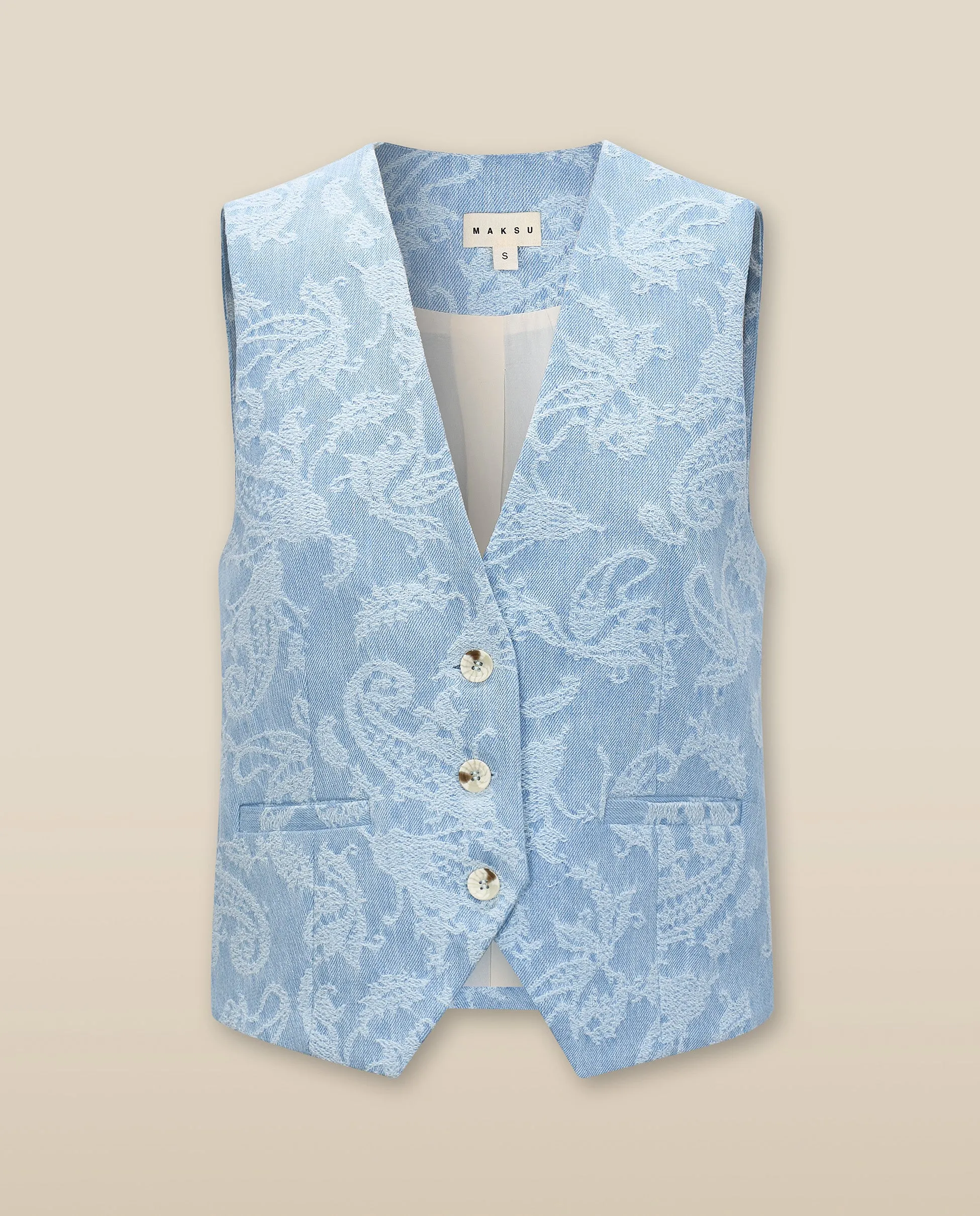 AARYA | Pale Denim Blue Paisley Cotton Waistcoat