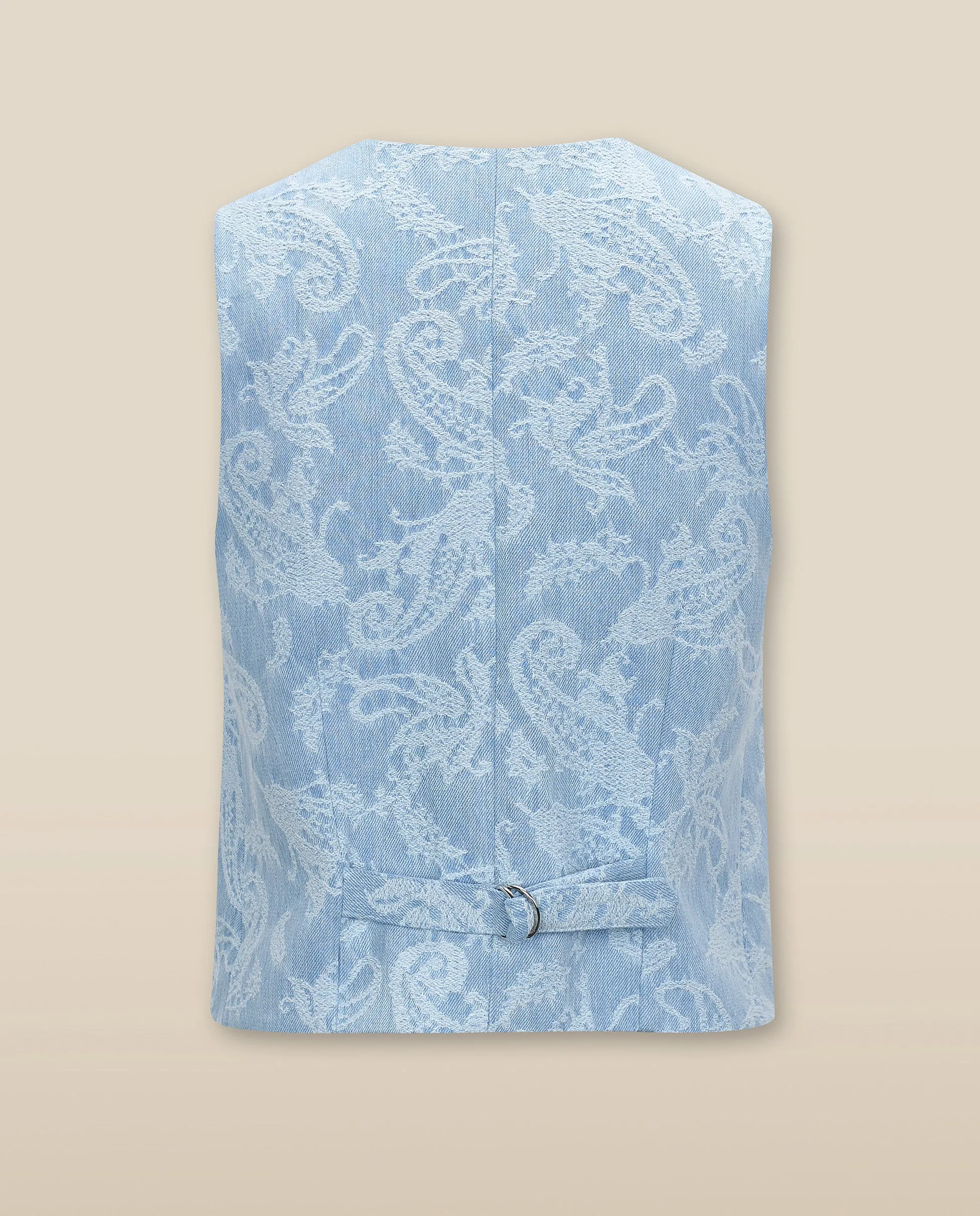 AARYA | Pale Denim Blue Paisley Cotton Waistcoat