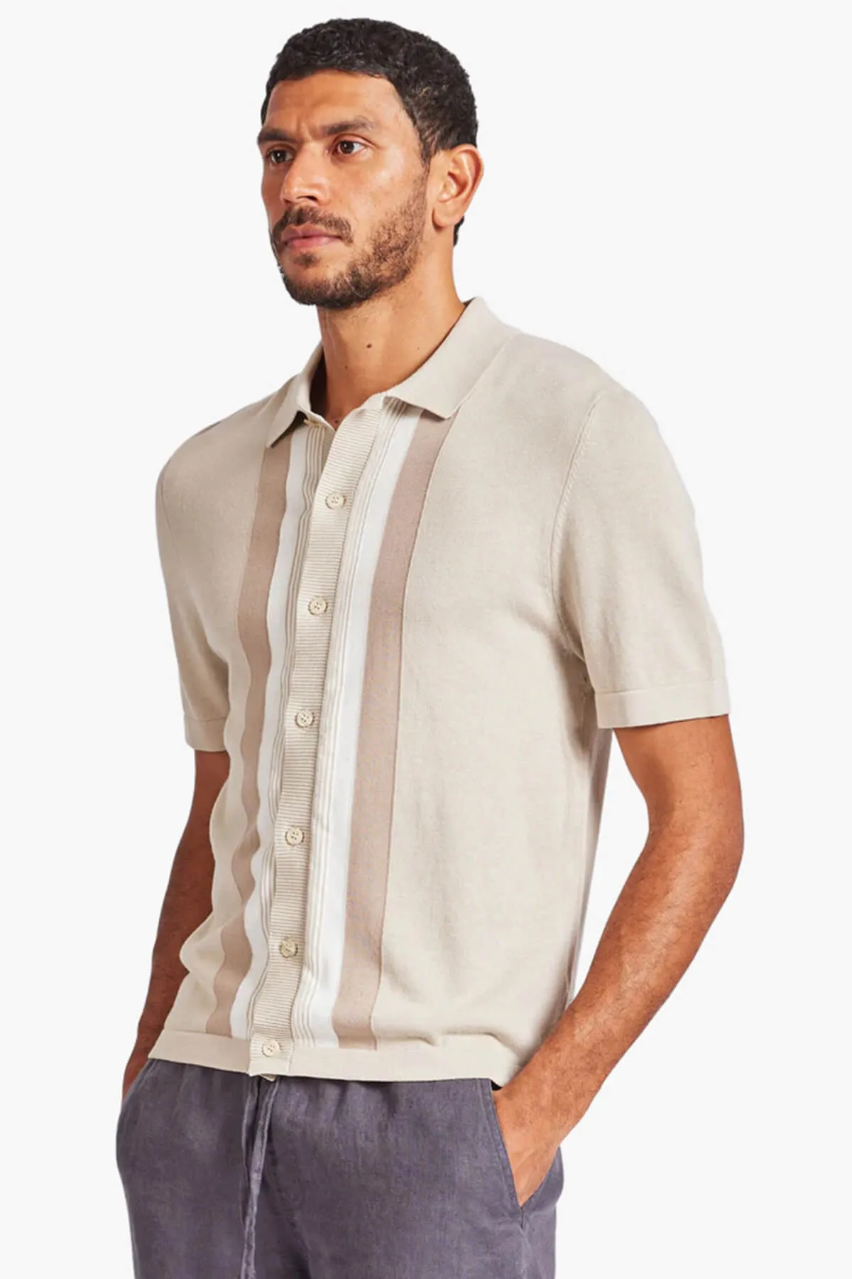 Academy Brand | Joey Stripe Knit Polo Shirt