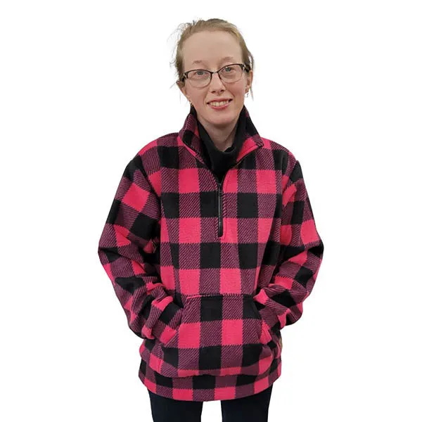ADULT ZIP PULLOVER BUFFALO CHECK FUCHSIA