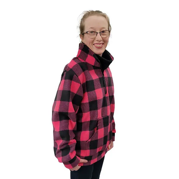ADULT ZIP PULLOVER BUFFALO CHECK FUCHSIA