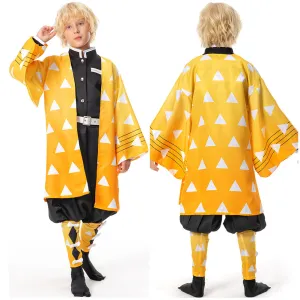 Agatsuma Zenitsu Demon Slayer Kimetsu no Yaiba Kids Children Uniform Outfits Cosplay Costume