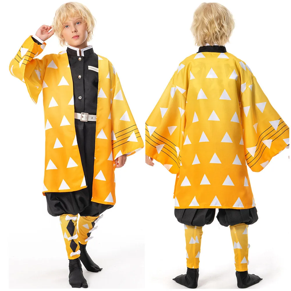 Agatsuma Zenitsu Demon Slayer Kimetsu no Yaiba Kids Children Uniform Outfits Cosplay Costume