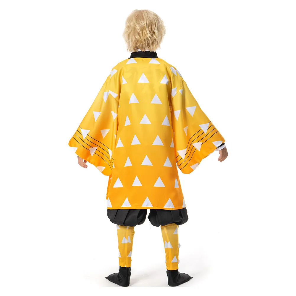Agatsuma Zenitsu Demon Slayer Kimetsu no Yaiba Kids Children Uniform Outfits Cosplay Costume