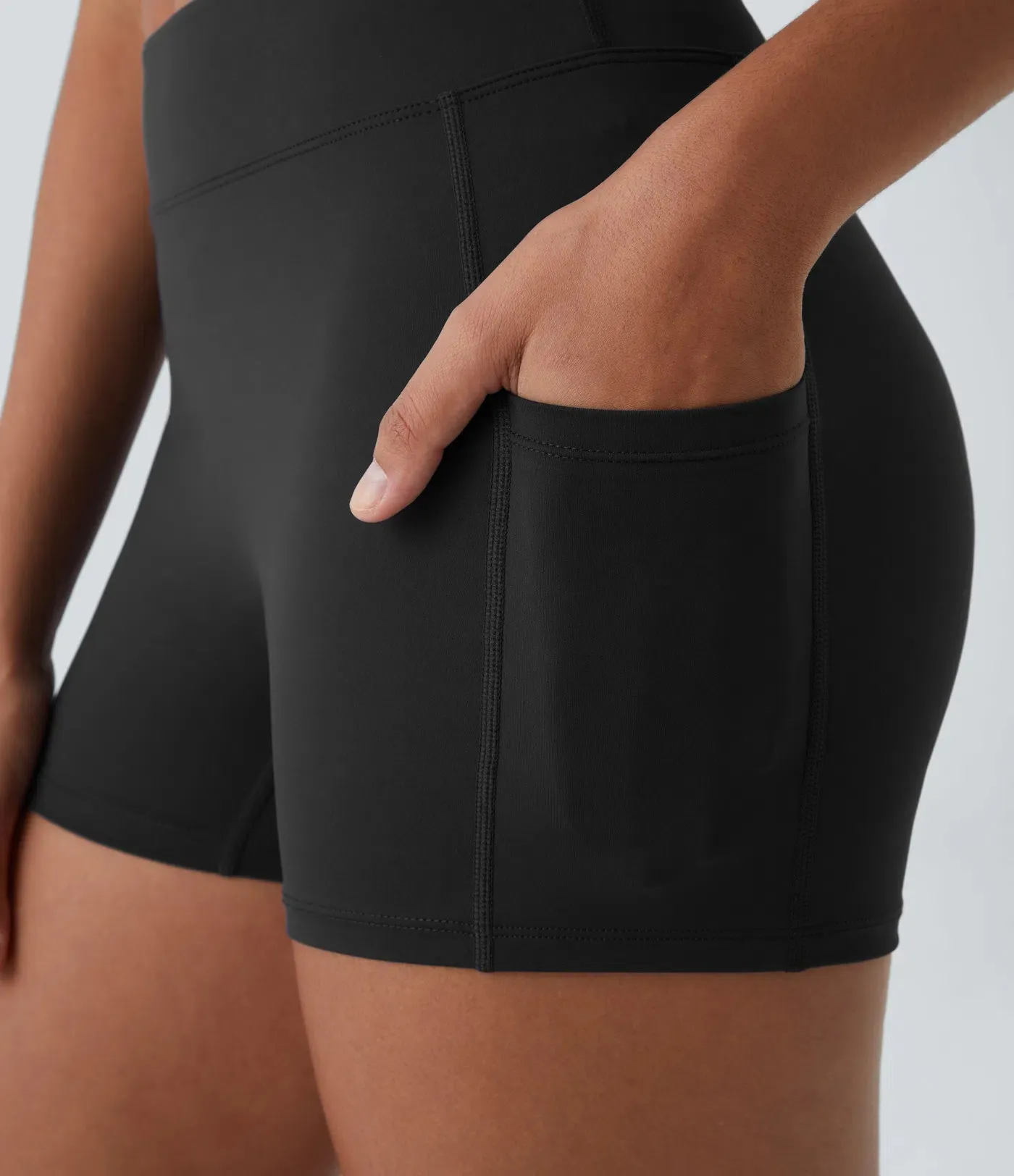 Airy High-Waisted Yoga Shorts – Side Pocket, Cool Touch Fabric & UPF 50  (3.5”)