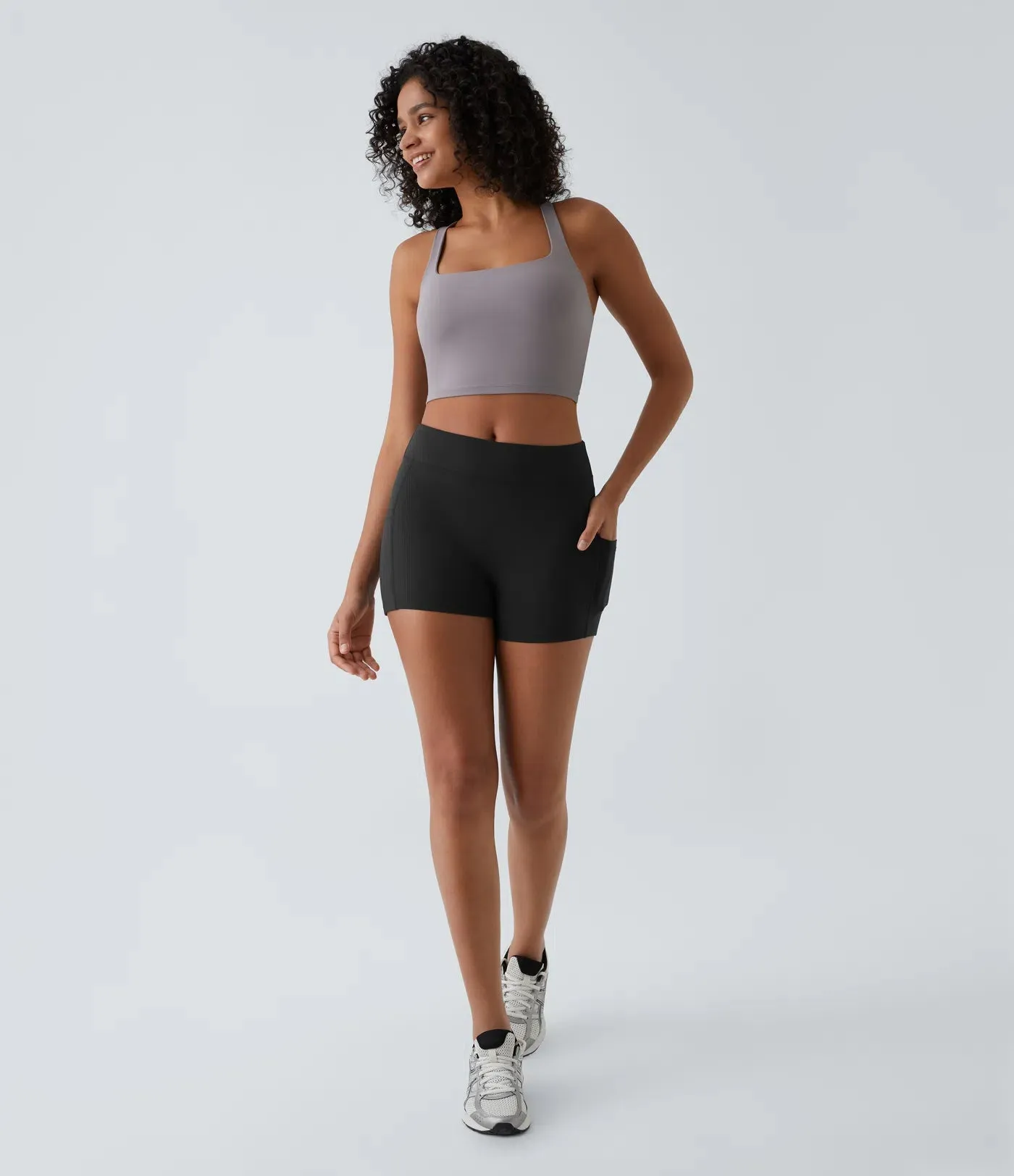 Airy High-Waisted Yoga Shorts – Side Pocket, Cool Touch Fabric & UPF 50  (3.5”)