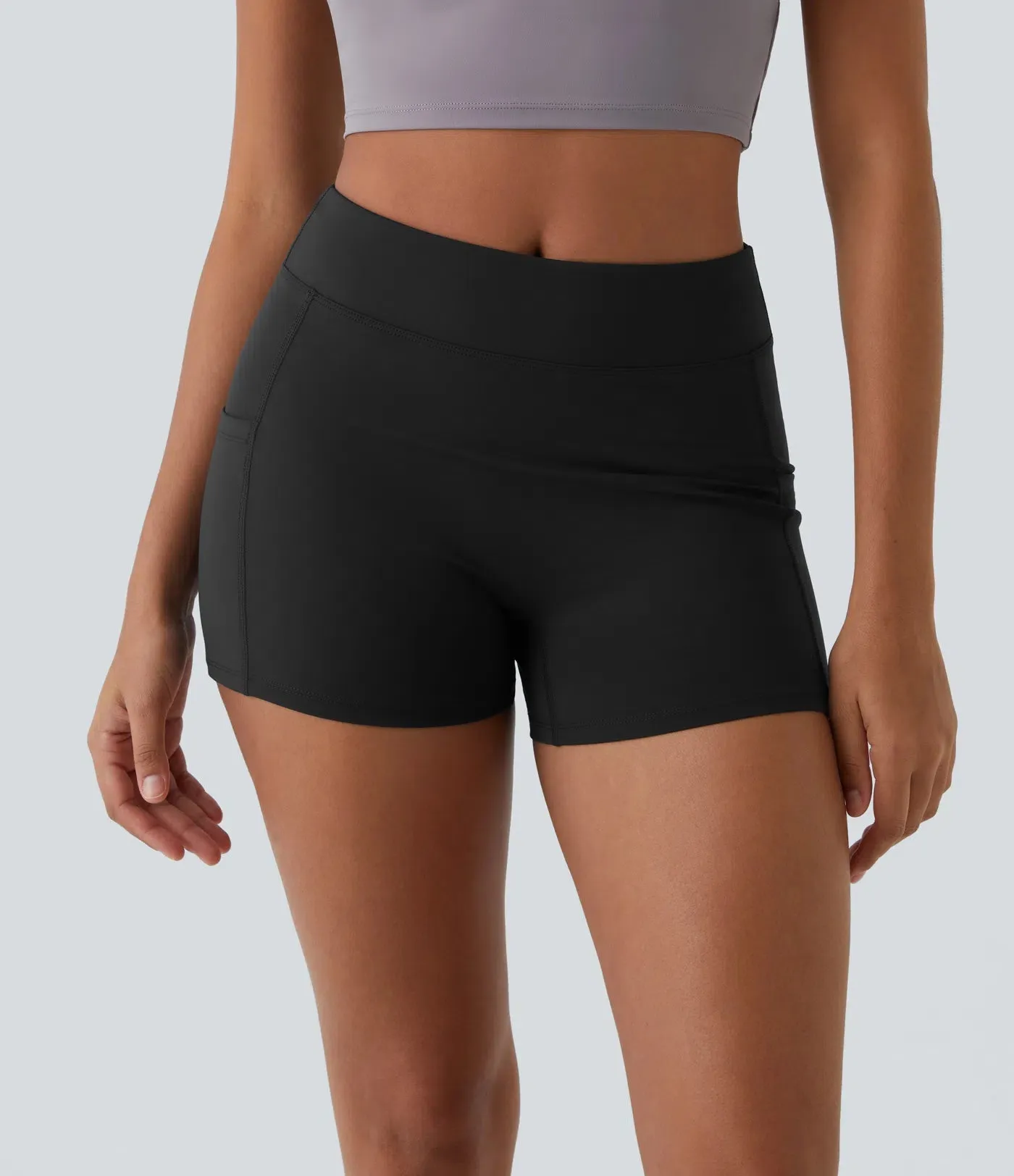Airy High-Waisted Yoga Shorts – Side Pocket, Cool Touch Fabric & UPF 50  (3.5”)