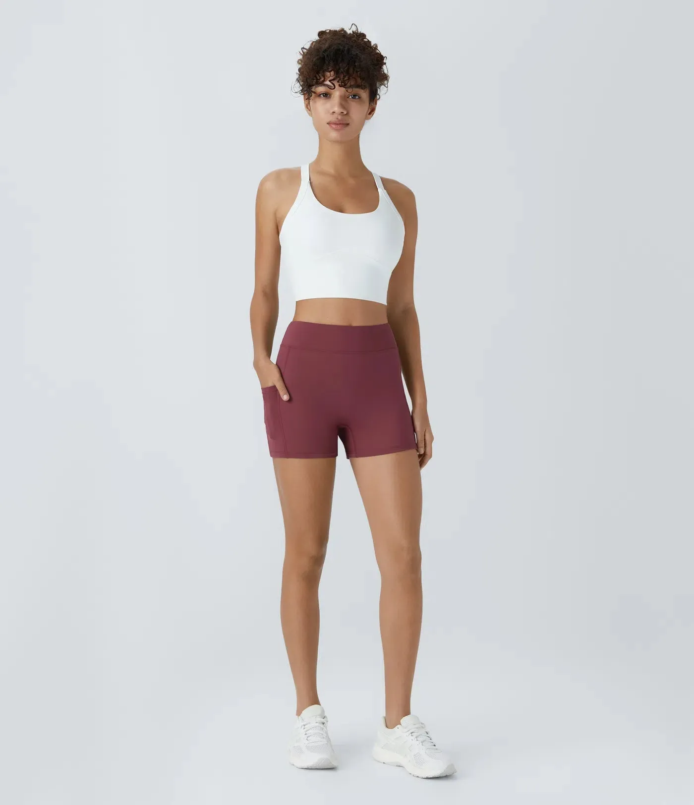 Airy High-Waisted Yoga Shorts – Side Pocket, Cool Touch Fabric & UPF 50  (3.5”)