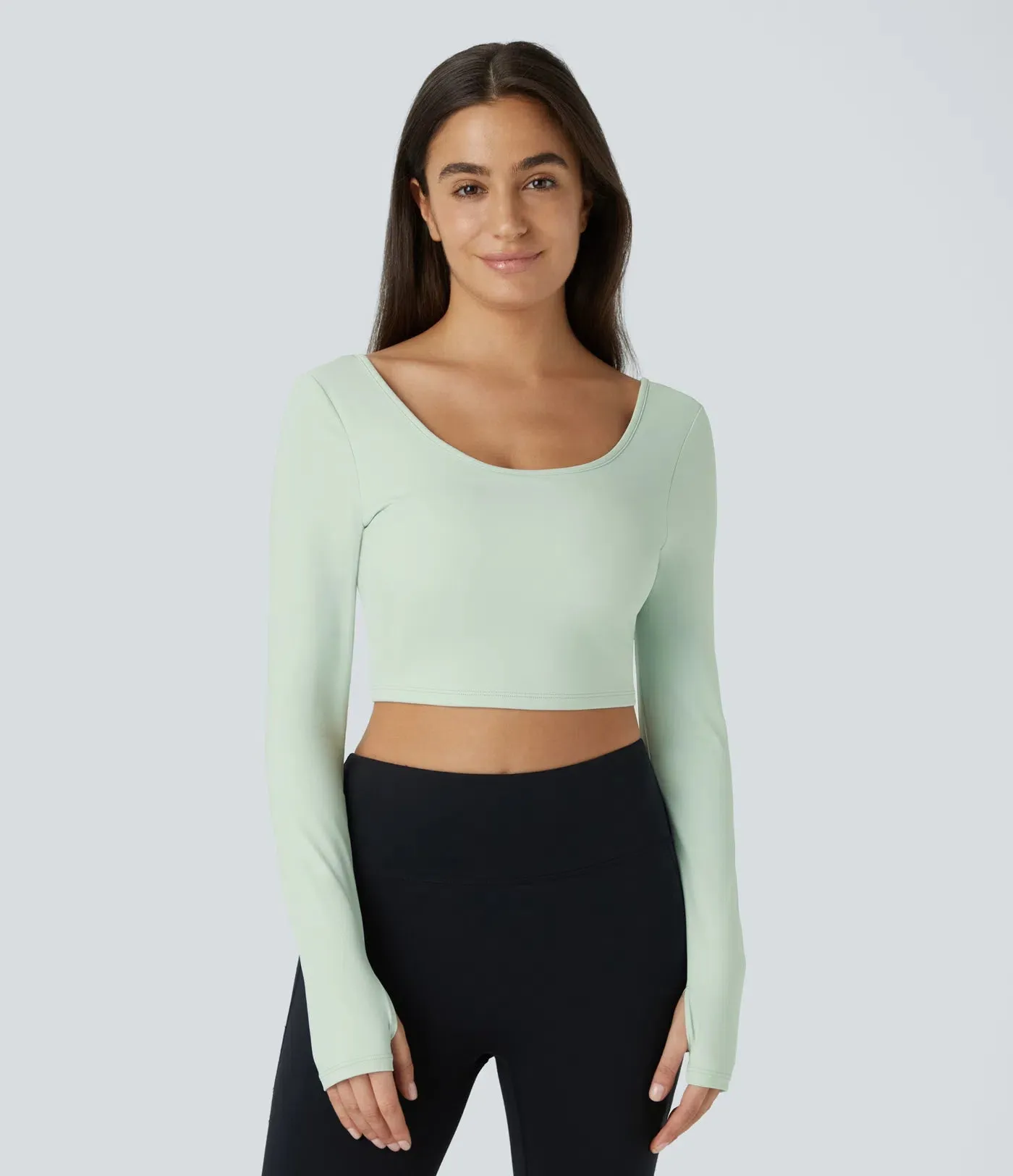 Airy U-Neck Backless Cut-Out Yoga Top | Twisted, Thumb Hole & UPF 50 