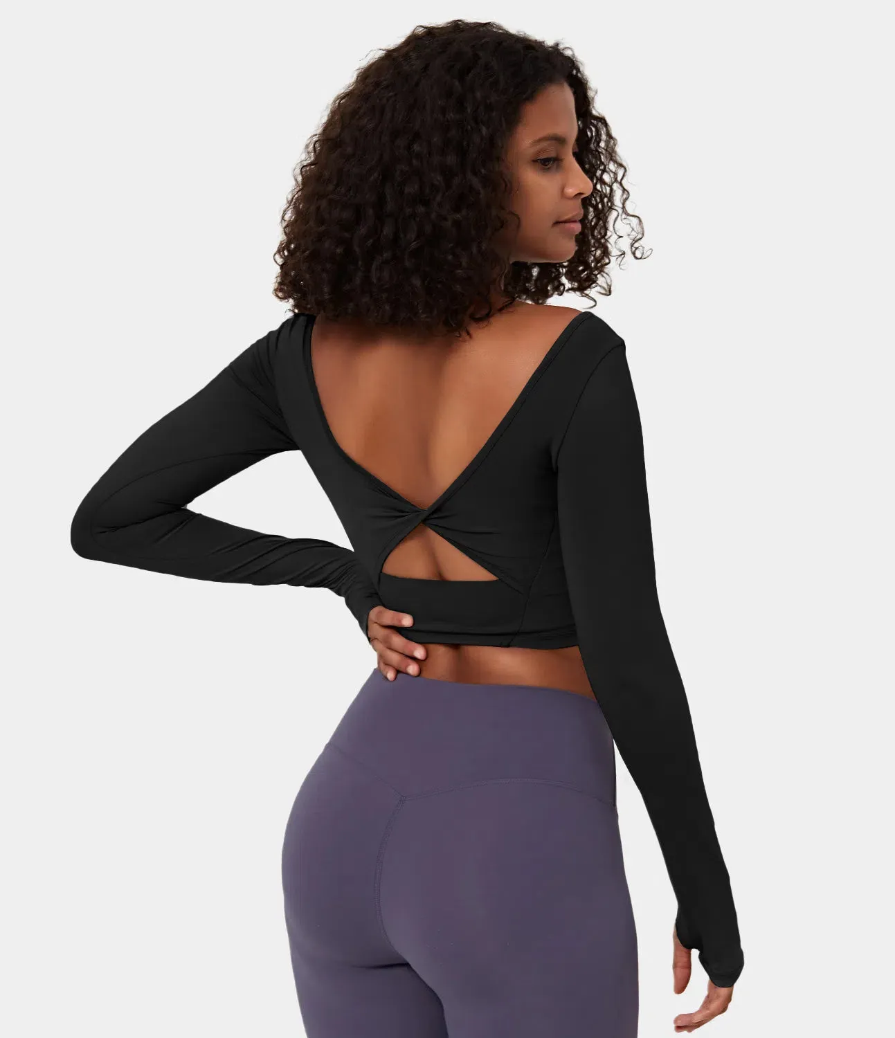 Airy U-Neck Backless Cut-Out Yoga Top | Twisted, Thumb Hole & UPF 50 