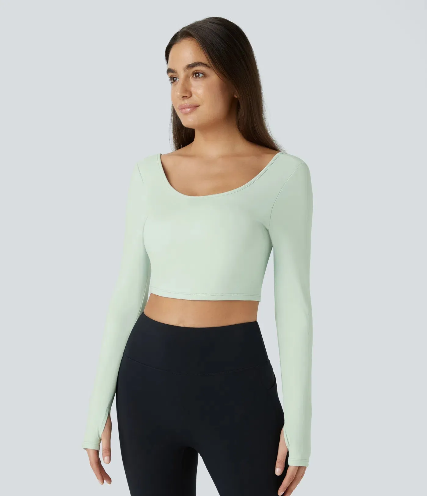 Airy U-Neck Backless Cut-Out Yoga Top | Twisted, Thumb Hole & UPF 50 