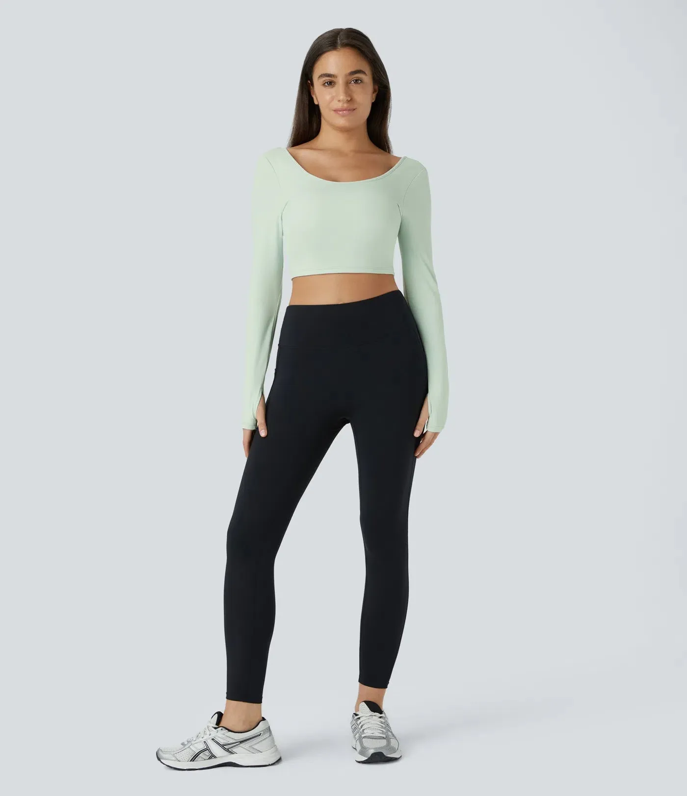 Airy U-Neck Backless Cut-Out Yoga Top | Twisted, Thumb Hole & UPF 50 