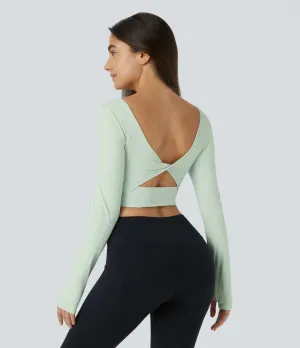 Airy U-Neck Backless Cut-Out Yoga Top | Twisted, Thumb Hole & UPF 50 
