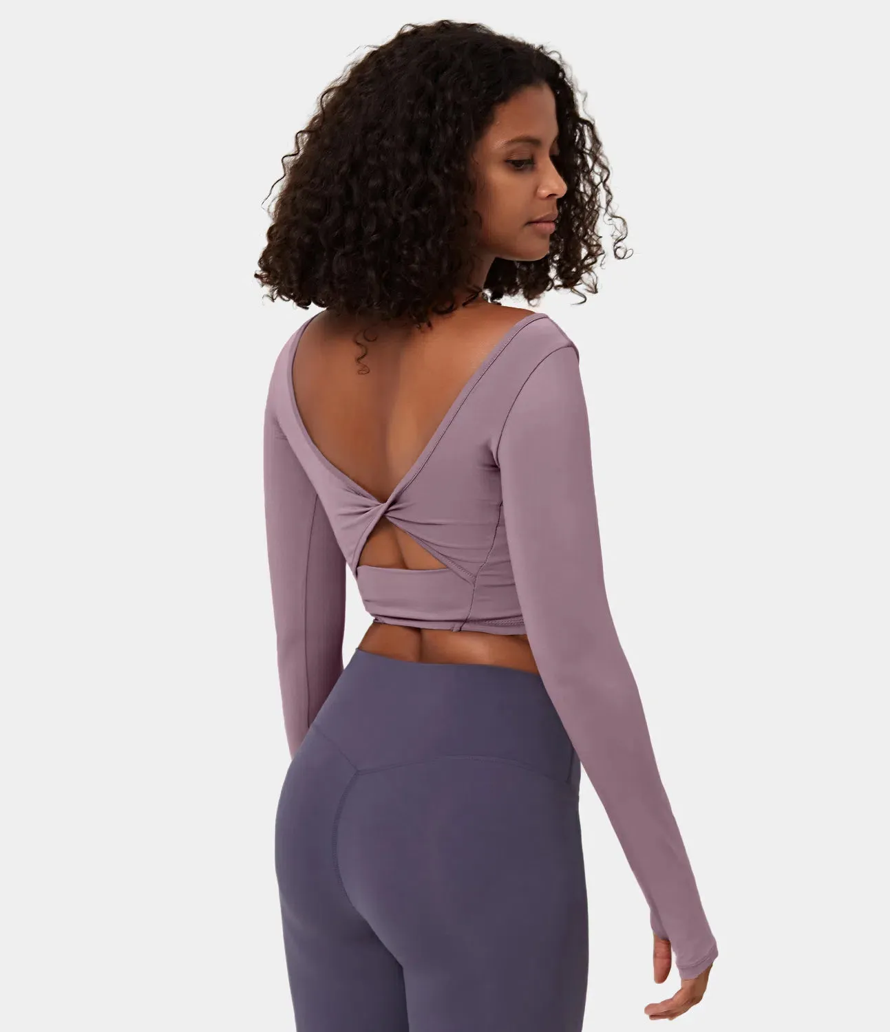 Airy U-Neck Backless Cut-Out Yoga Top | Twisted, Thumb Hole & UPF 50 