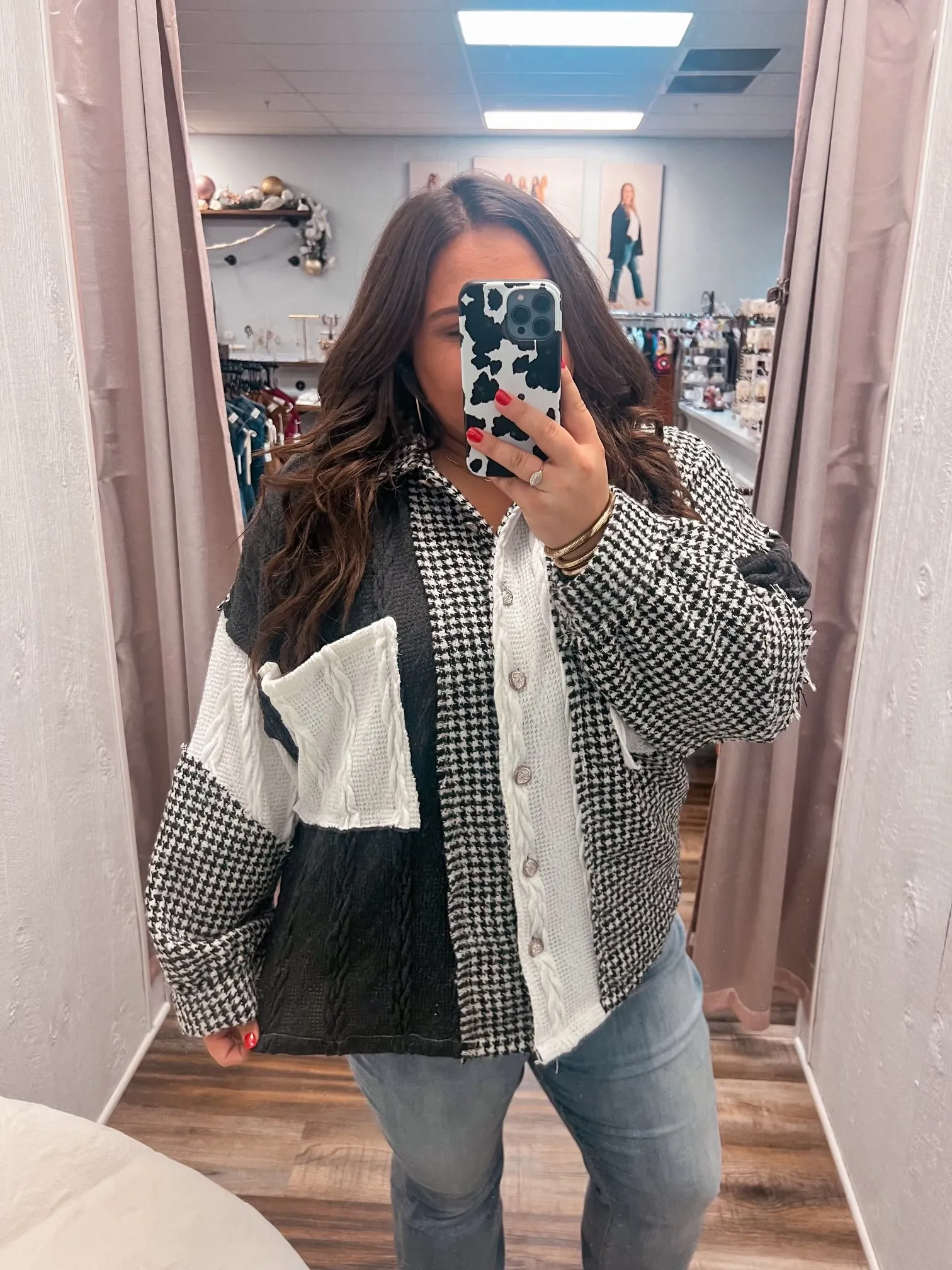 Amazed by You Houndstooth Print Block Cardigan