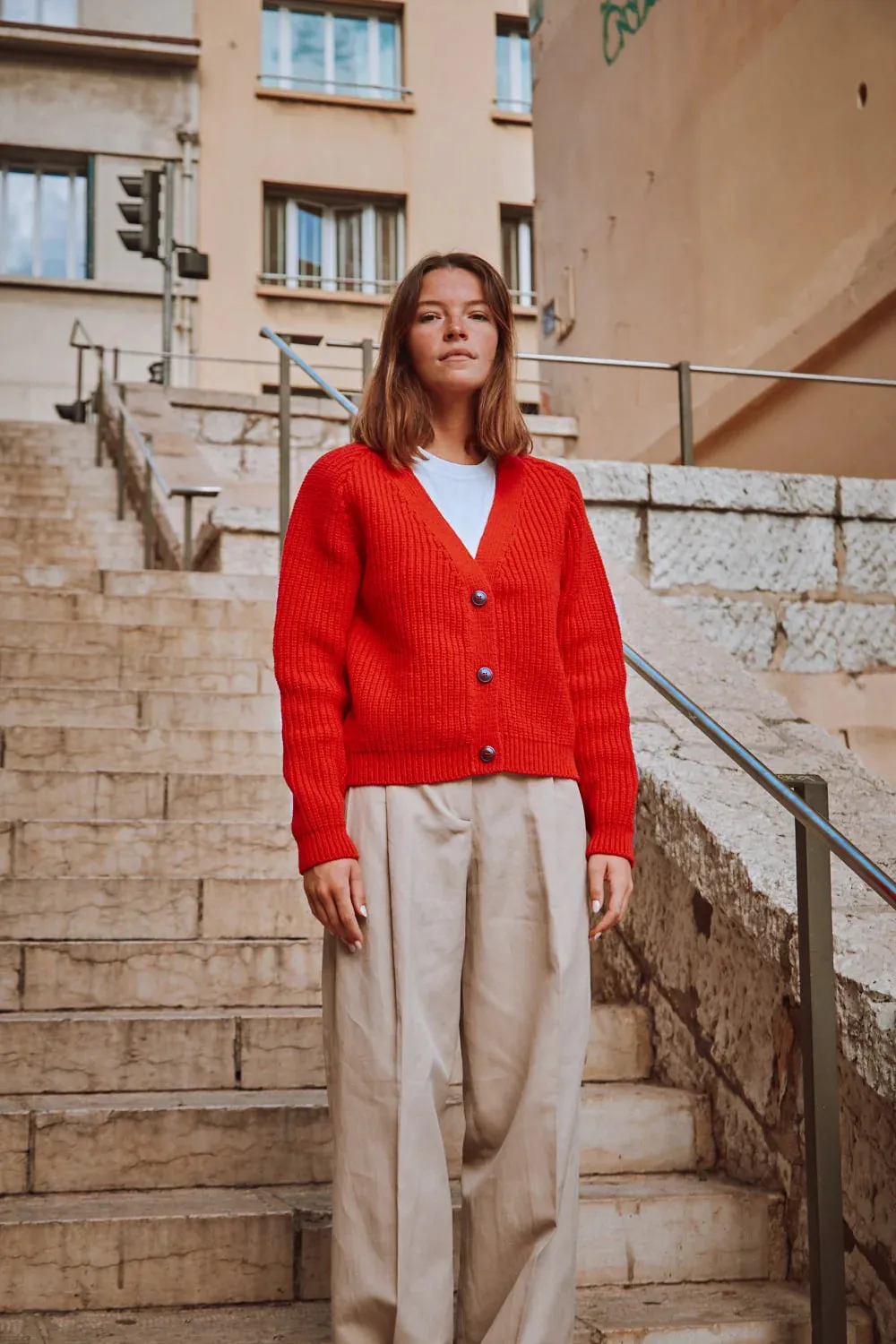 anna merino wool cardigan in red