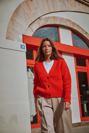 anna merino wool cardigan in red