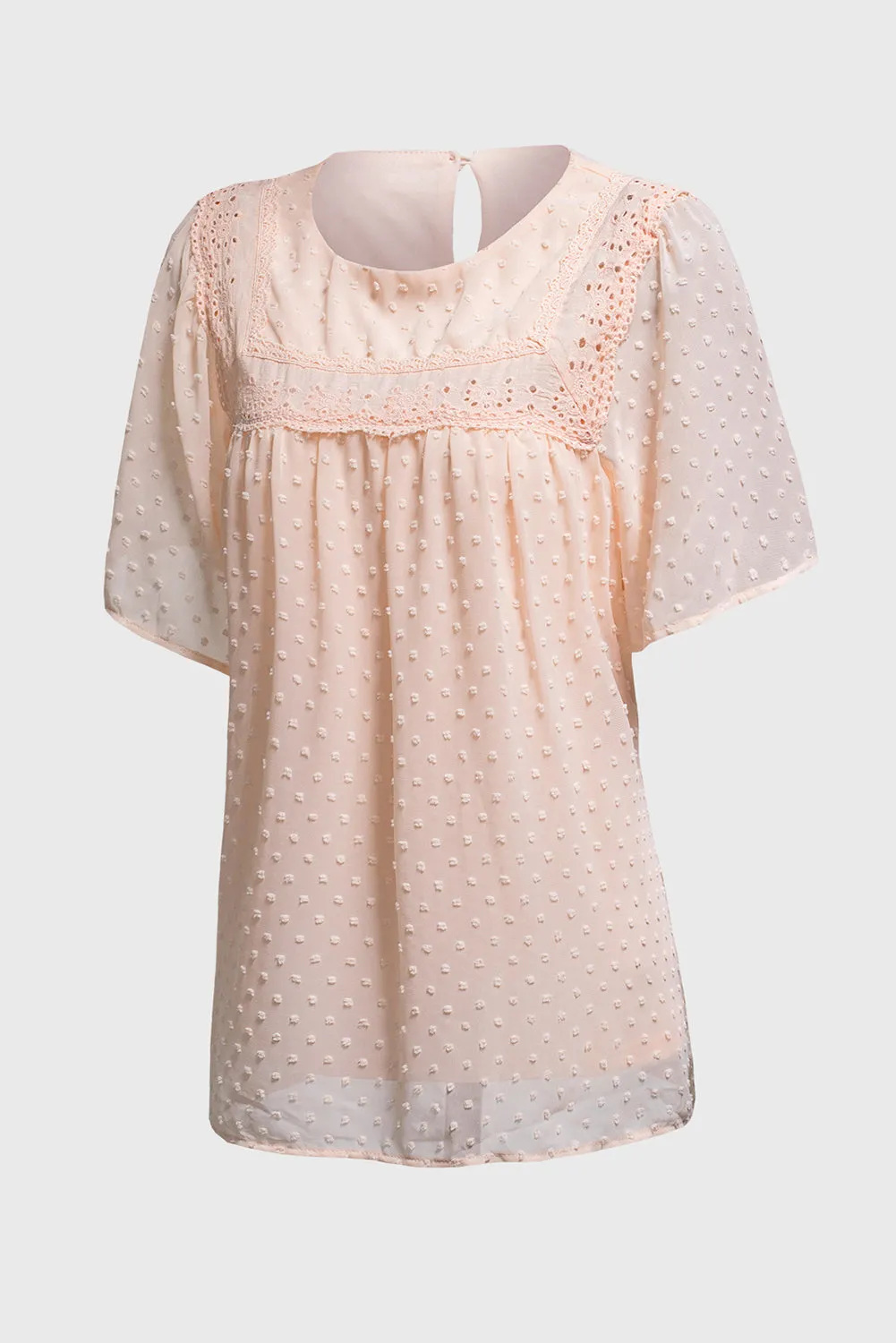 Apricot Flutter Sleeves Sheer Textured Babydoll Top
