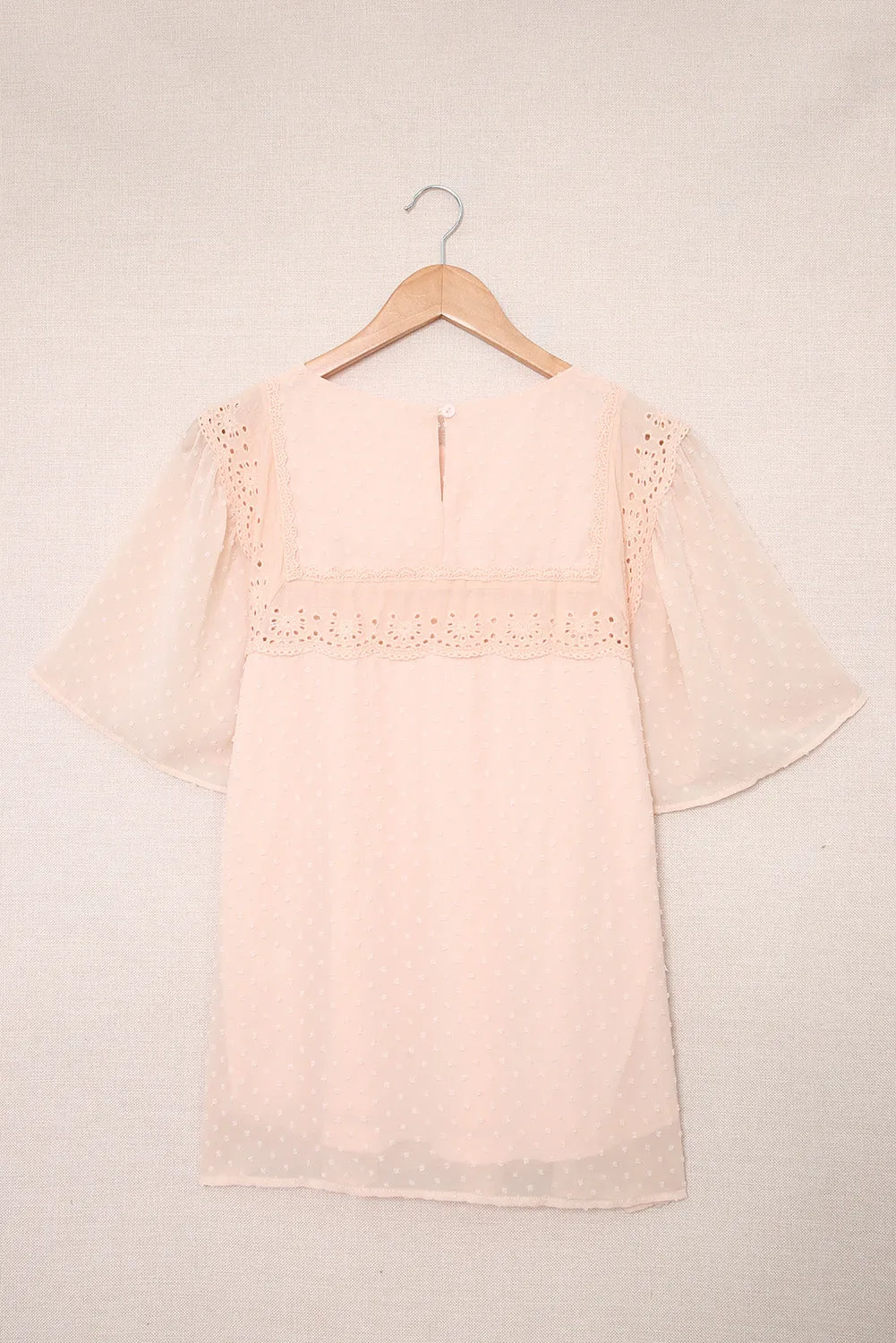 Apricot Flutter Sleeves Sheer Textured Babydoll Top