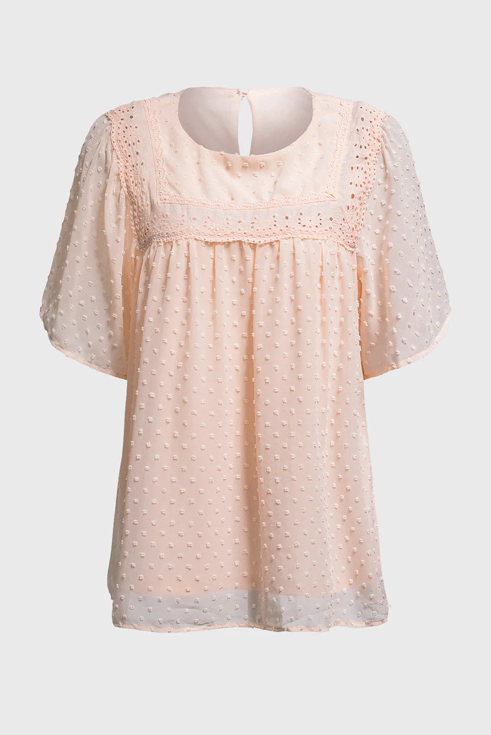 Apricot Flutter Sleeves Sheer Textured Babydoll Top