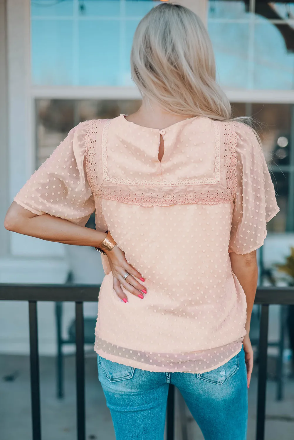 Apricot Flutter Sleeves Sheer Textured Babydoll Top