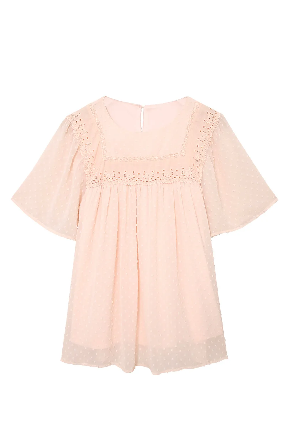 Apricot Flutter Sleeves Sheer Textured Babydoll Top