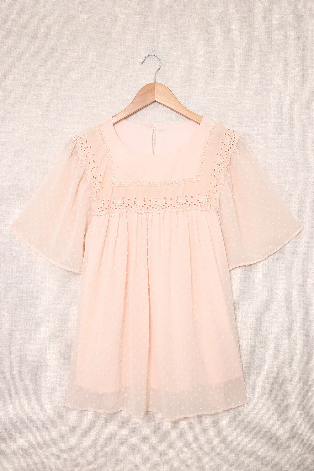 Apricot Flutter Sleeves Sheer Textured Babydoll Top