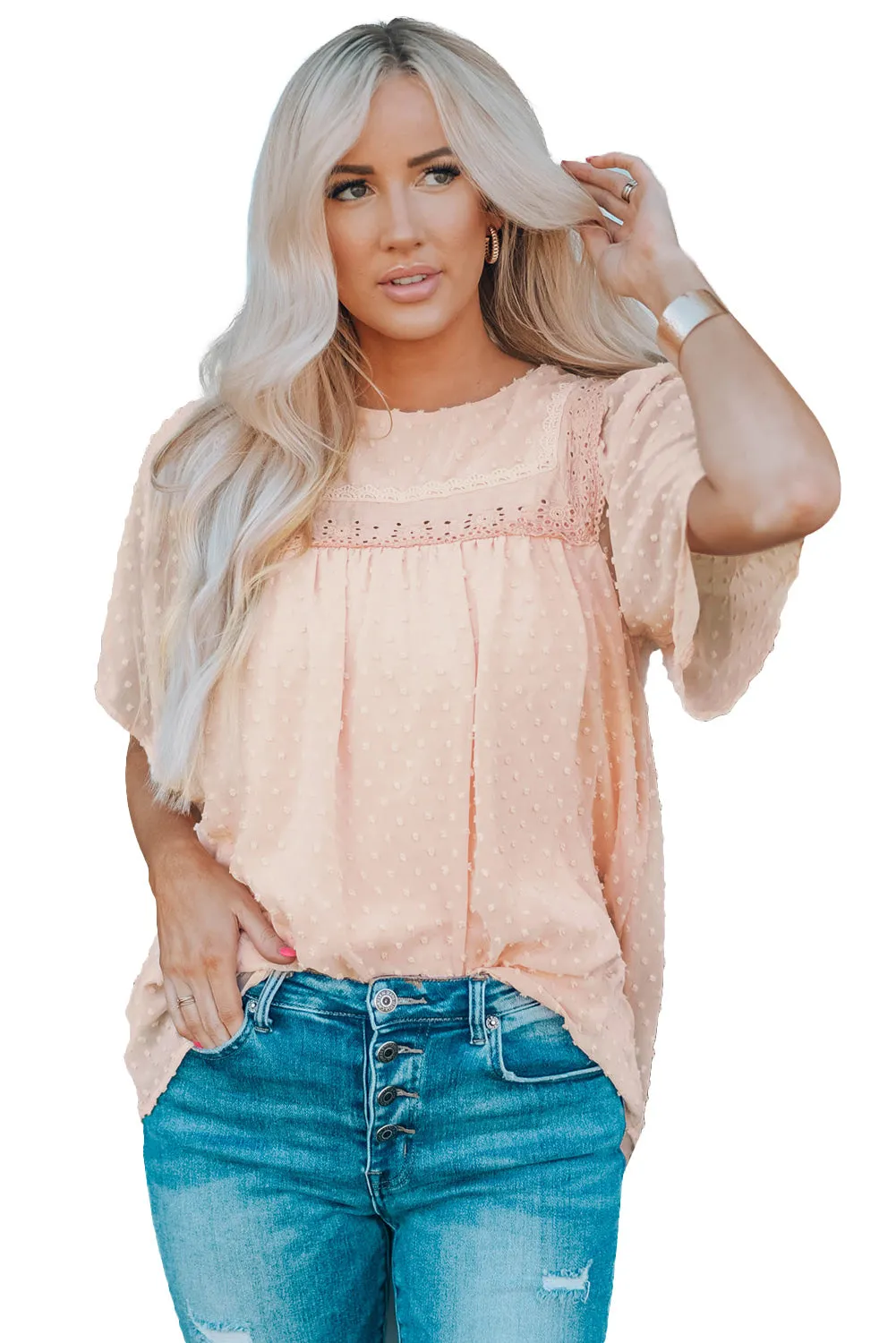 Apricot Flutter Sleeves Sheer Textured Babydoll Top