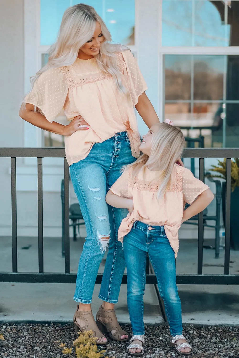Apricot Flutter Sleeves Sheer Textured Babydoll Top