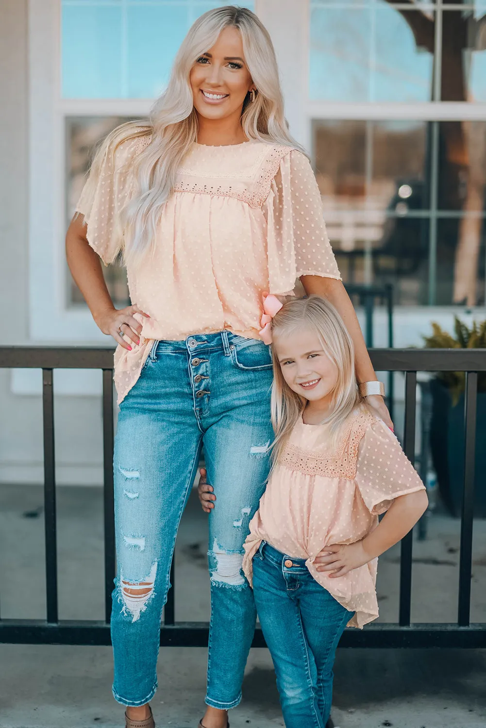 Apricot Flutter Sleeves Sheer Textured Babydoll Top