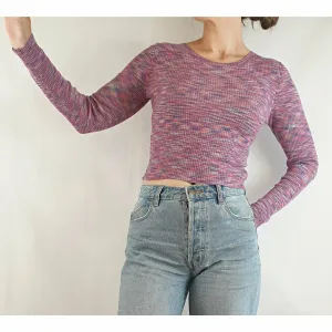 Asos pre-owned cropped pink and purple long sleeve knit top size 8