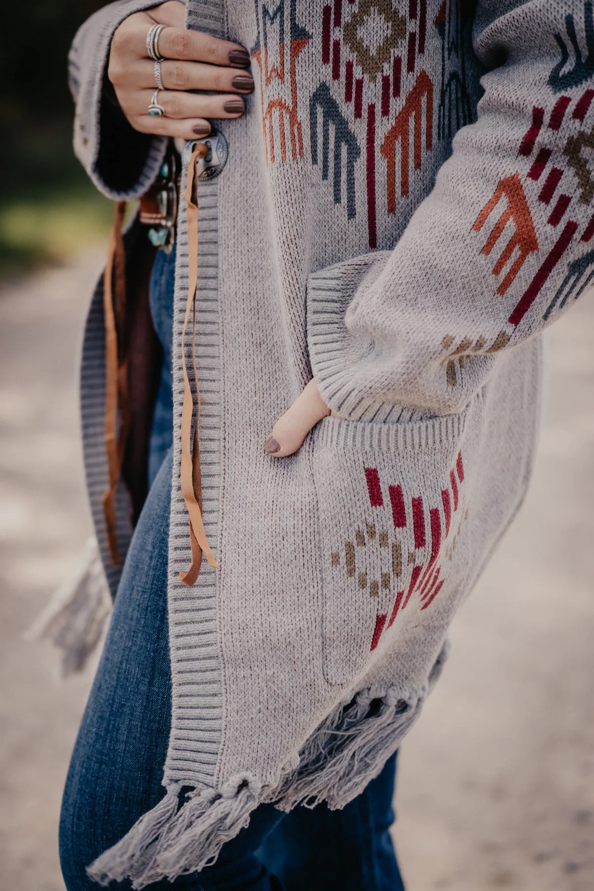 'Aspen' Aztec & Fringe Cardigan (S & M Only)