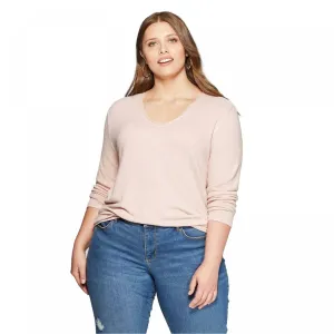 Ava & Viv Women's Plus Size Long Sleeve V-Neck Lace Trim Top