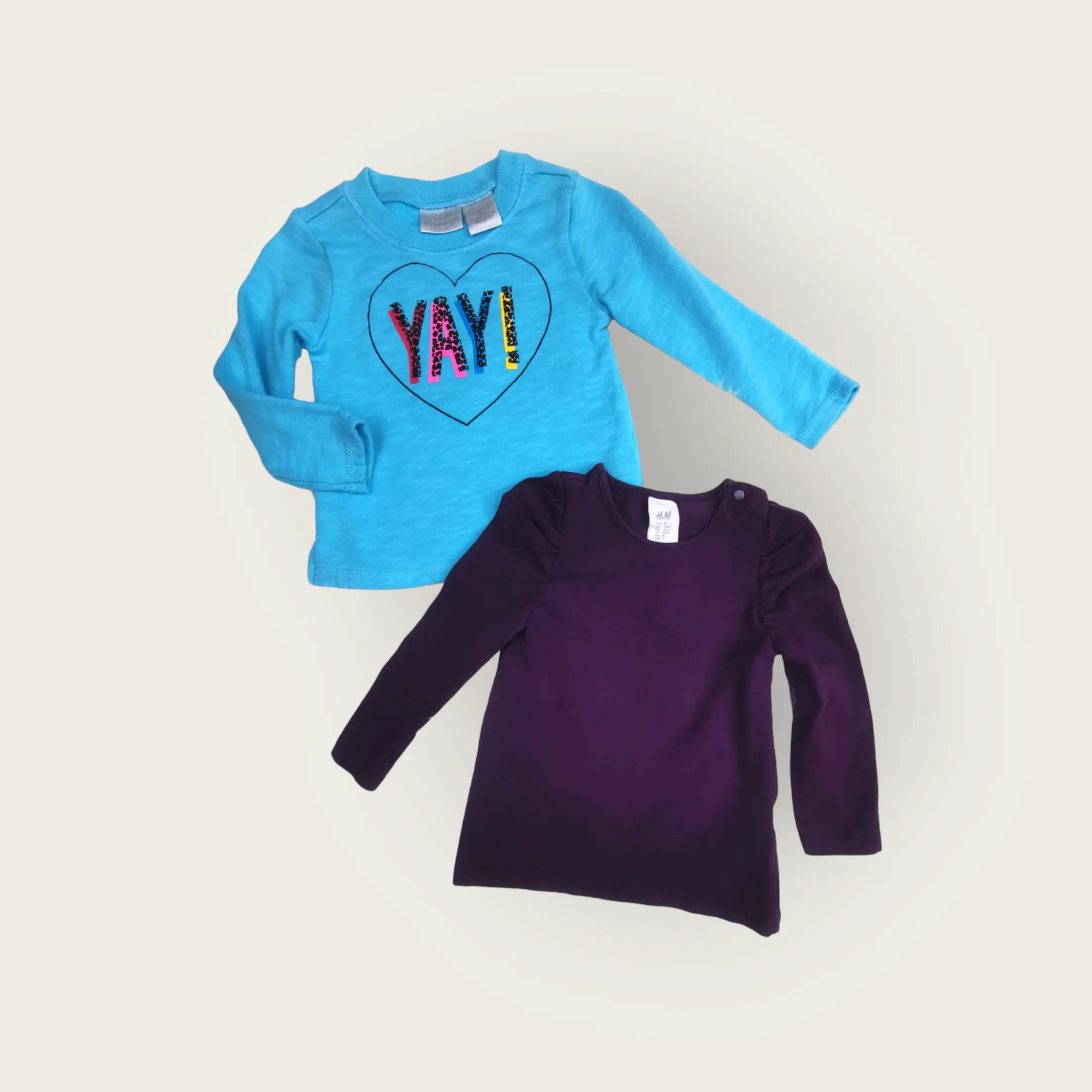 BABY GIRL SIZE 9/12 MONTHS - KOALAKIDS / H&M, 2 Pack Long-sleeved, Soft Knit Tops EUC B16