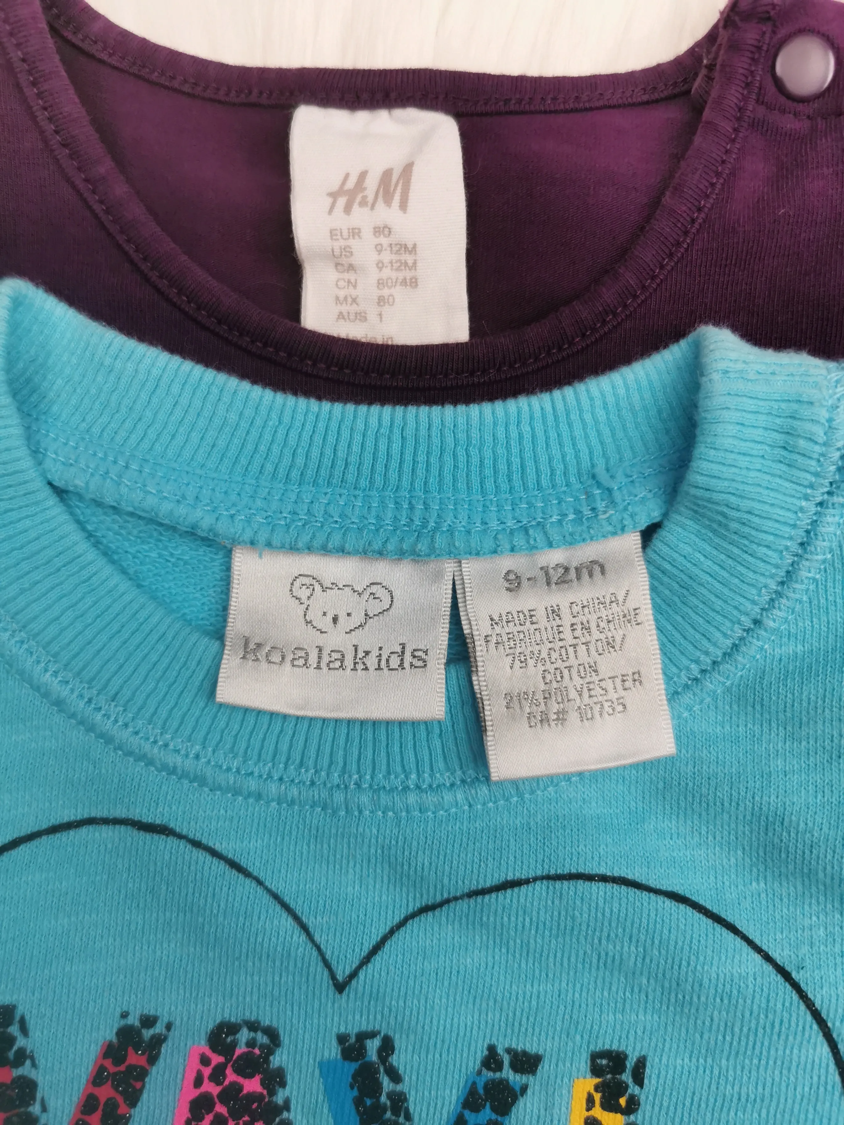 BABY GIRL SIZE 9/12 MONTHS - KOALAKIDS / H&M, 2 Pack Long-sleeved, Soft Knit Tops EUC B16