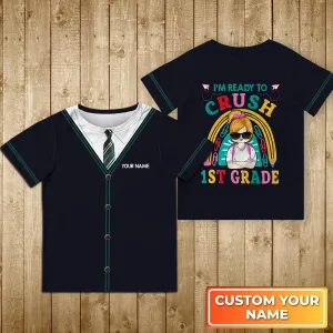 Back To School I’m Ready To Crush 1st Greade School Uniform Necktie Green Personalized Name 3D Kid Tshirt 762